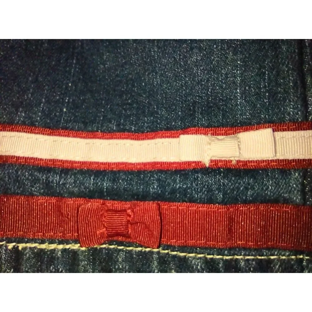 EUC Sz 6 Girls Gymboree Denim Jeans W/Stripes & Bows Adjustable Waist